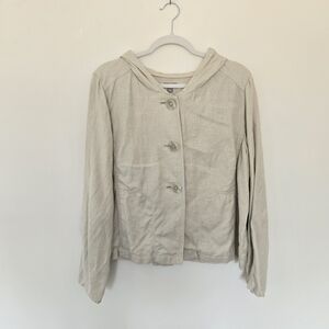 J. Jill 100% Hemp Natural Button Front Hooded Jacket Minimalist Cottagecore L